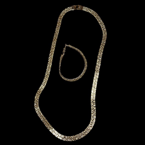 MCM Brutalist Rough Nugget 24” Necklace and 7” Bracelet Vintage Gold Tone - Picture 9 of 10